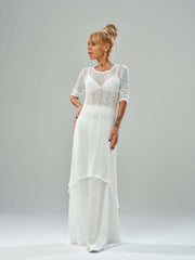 White Maxi Co-Ord Set with Tunic & Elastic Waist Skirt