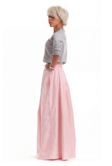 High-Waisted Baby Pink Maxi Skirt with Elastic Waistband