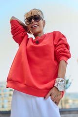 Red Oversized Sweatshirt & White Jogger Set