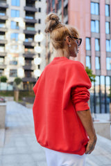Red Oversized Sweatshirt & White Jogger Set