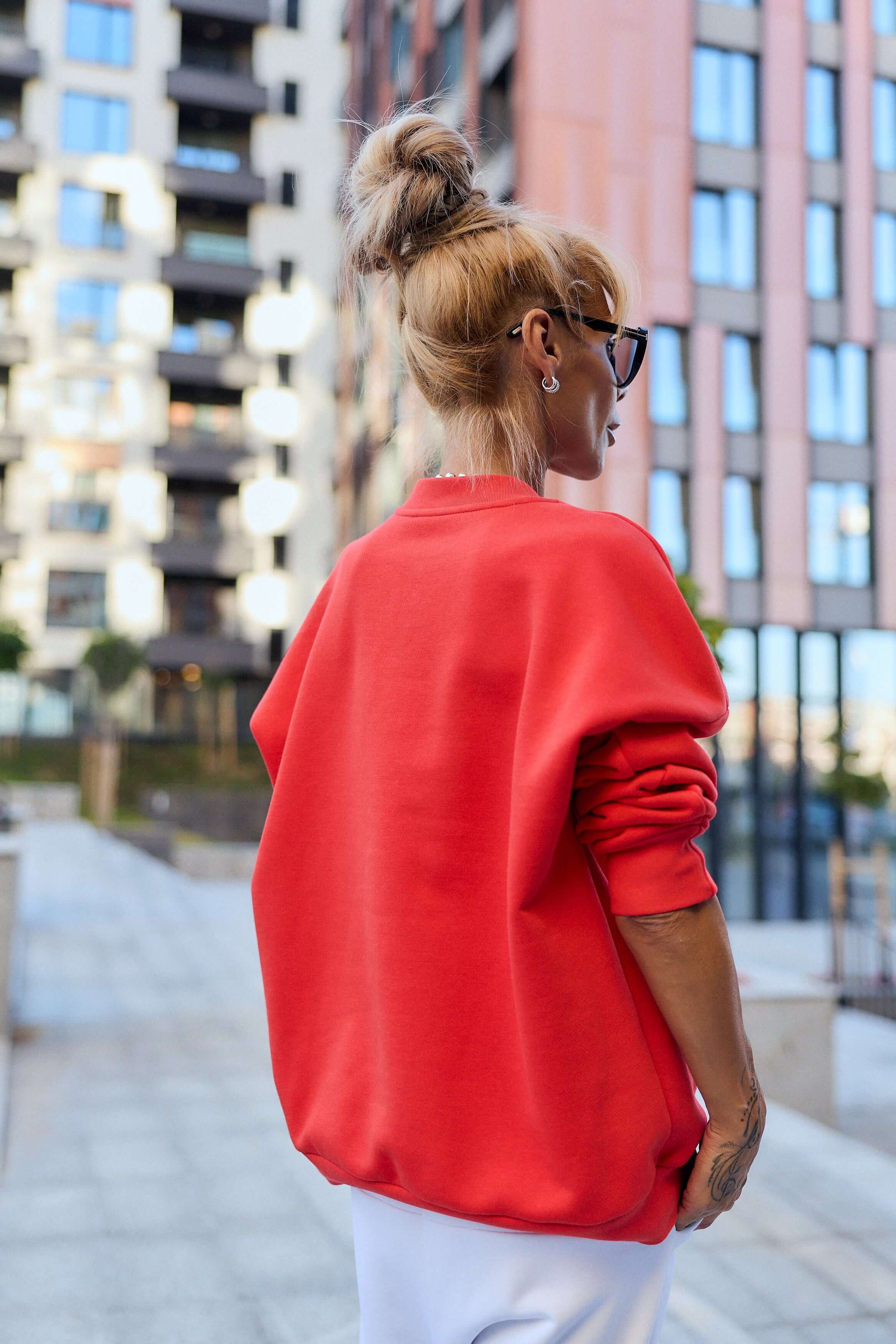 Red Oversized Sweatshirt & White Jogger Set