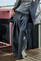 Gray Wide-Leg Structured Pants