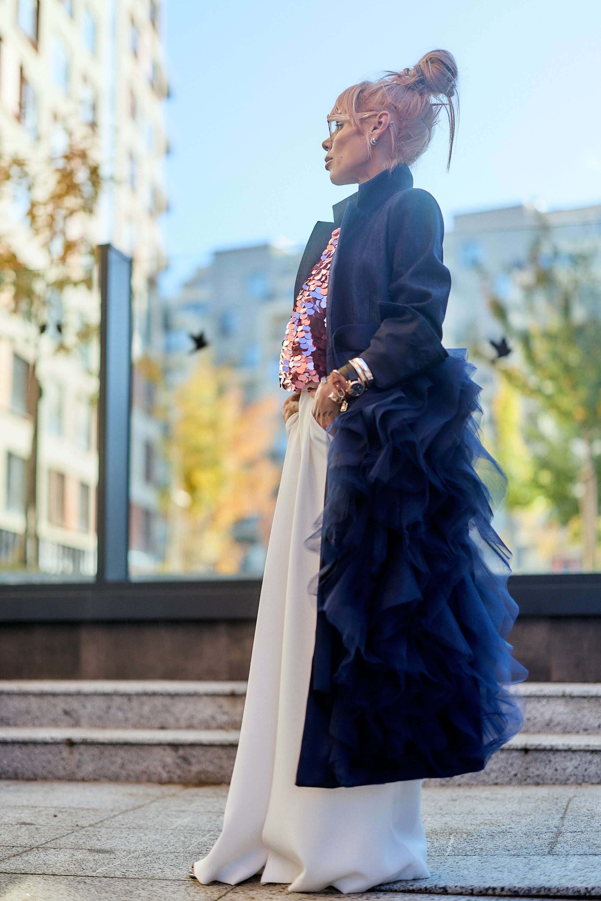 Denim Tulle Detail Blazer