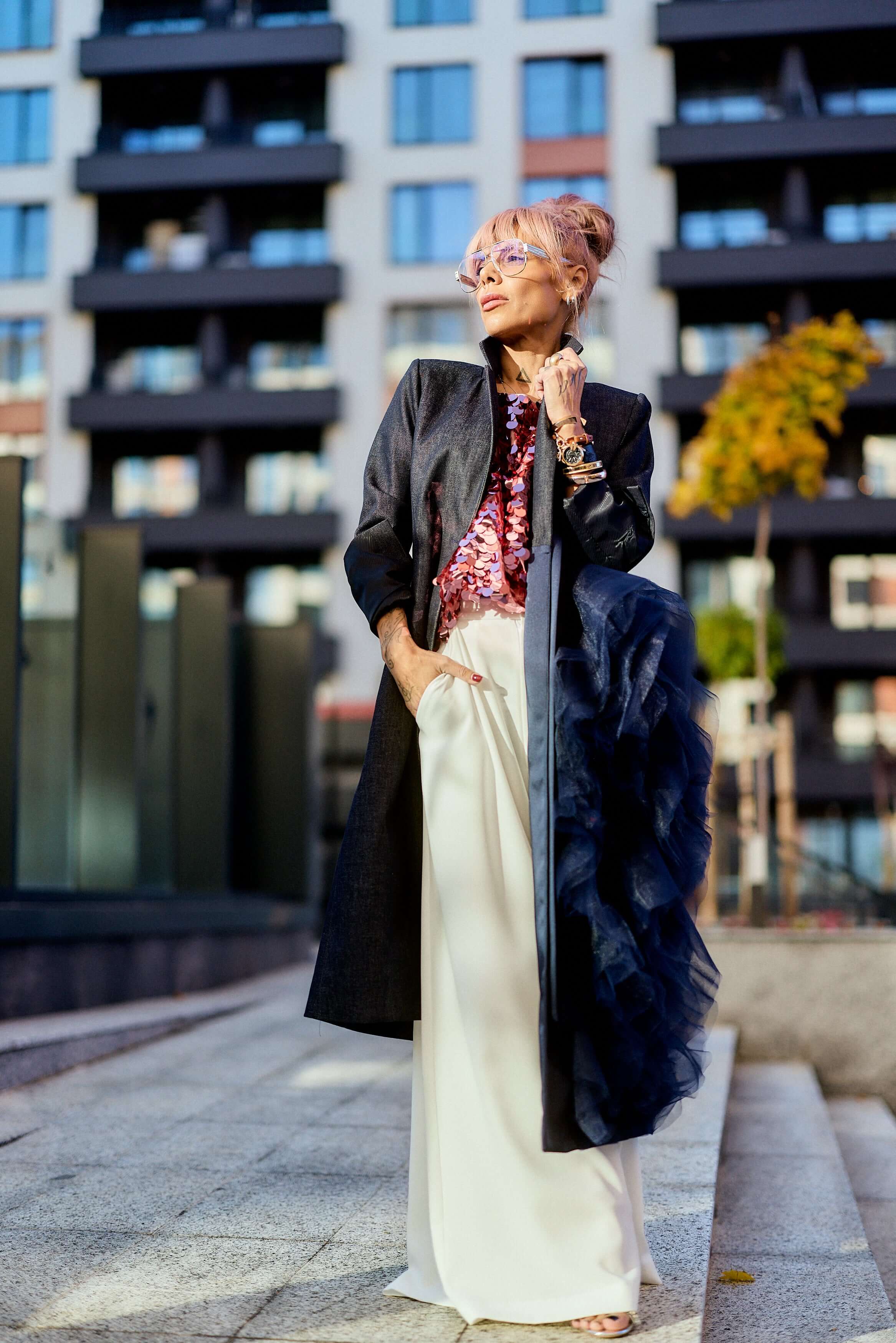 Denim Tulle Detail Blazer