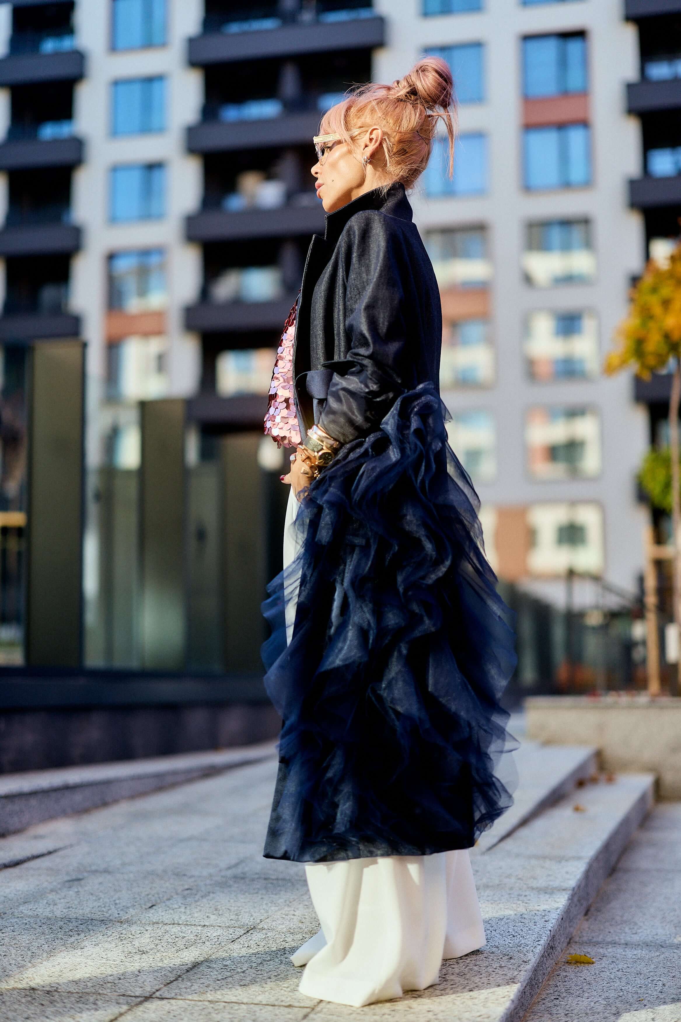 Denim Tulle Detail Blazer