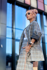 Wide-Leg Checked Pants