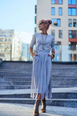 Grey Fringe Midi Dress