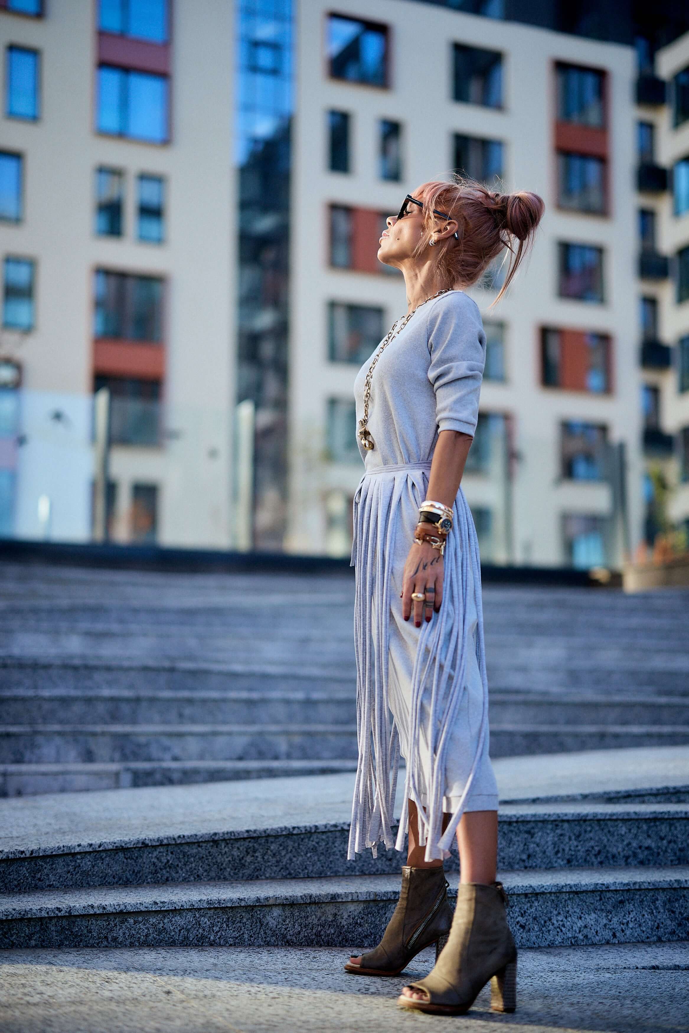 Grey Fringe Midi Dress