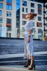 Grey Fringe Midi Dress