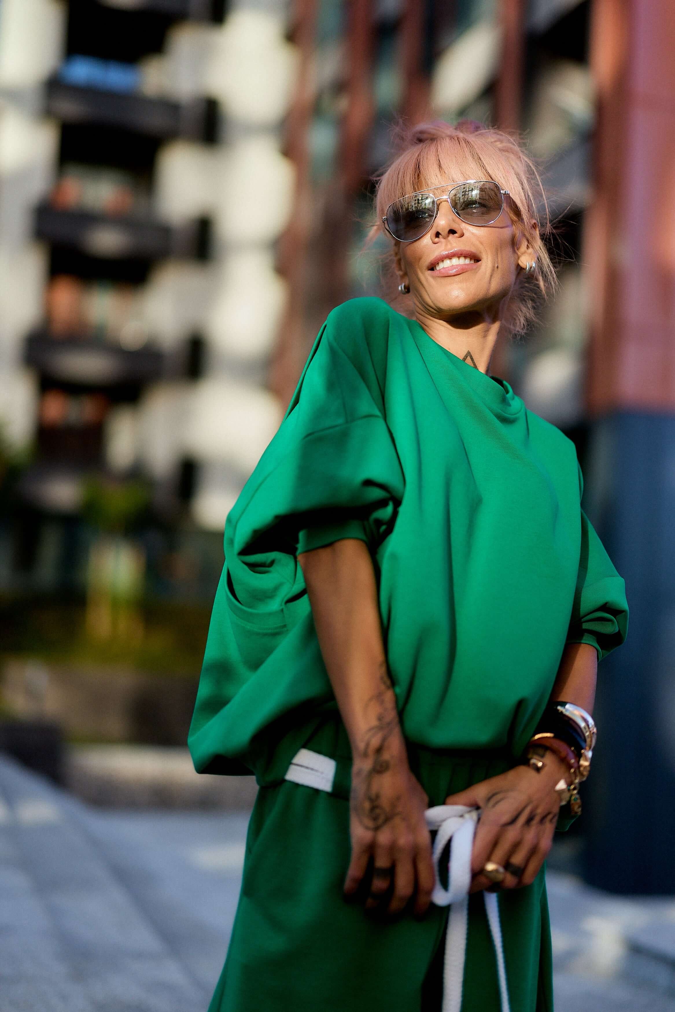 Green Oversized Sweat Set with Open Back