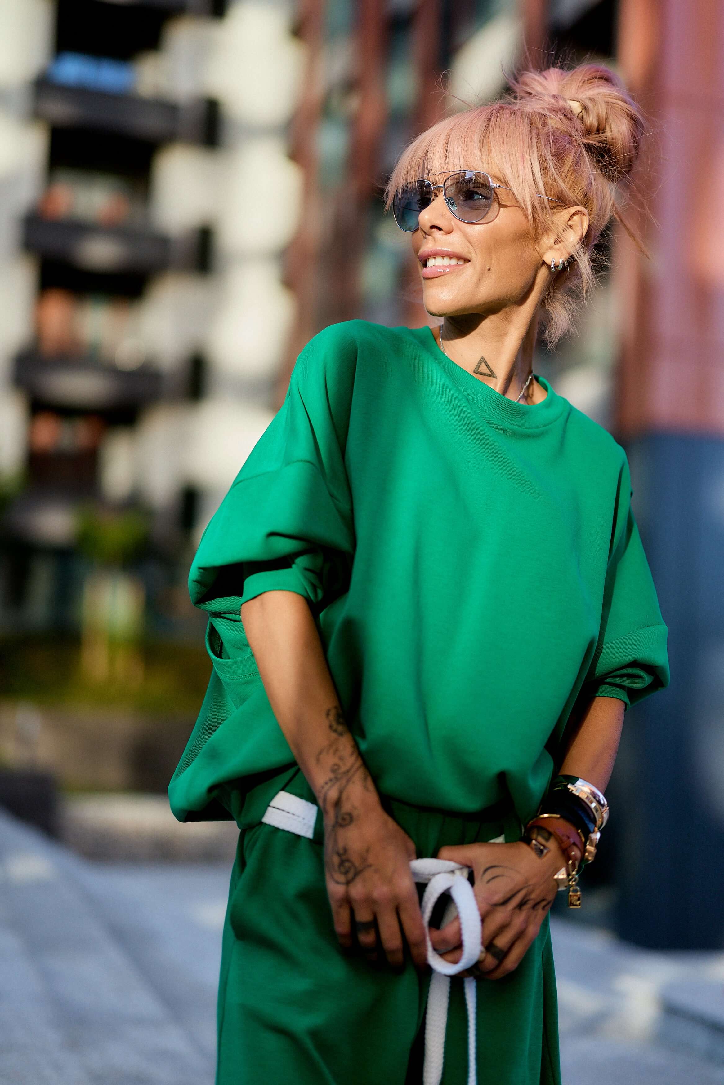 Green Oversized Sweat Set with Open Back