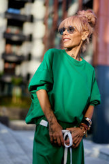 Green Oversized Sweat Set with Open Back