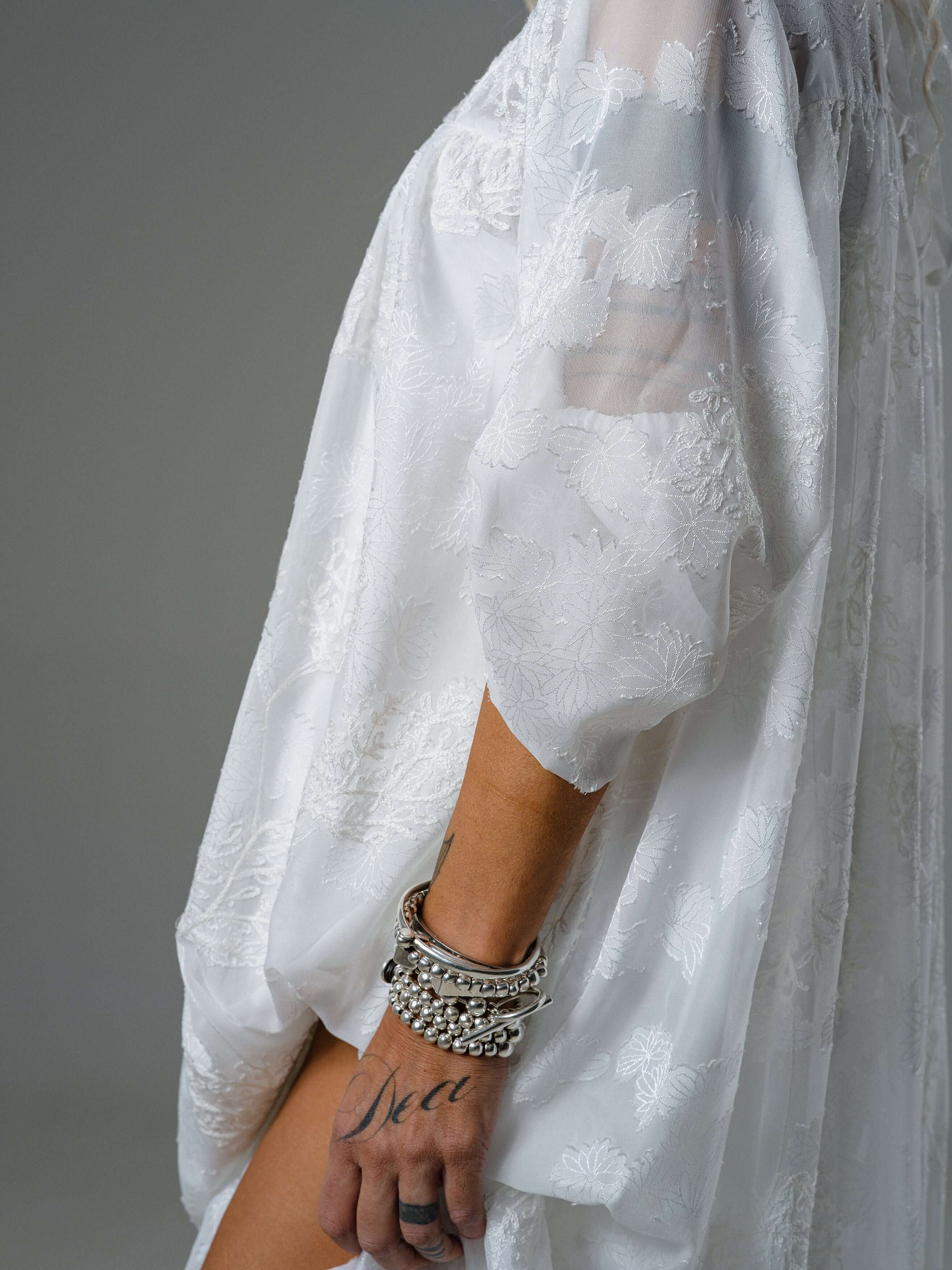 Ivory Sheer Embroidered Maxi Dress