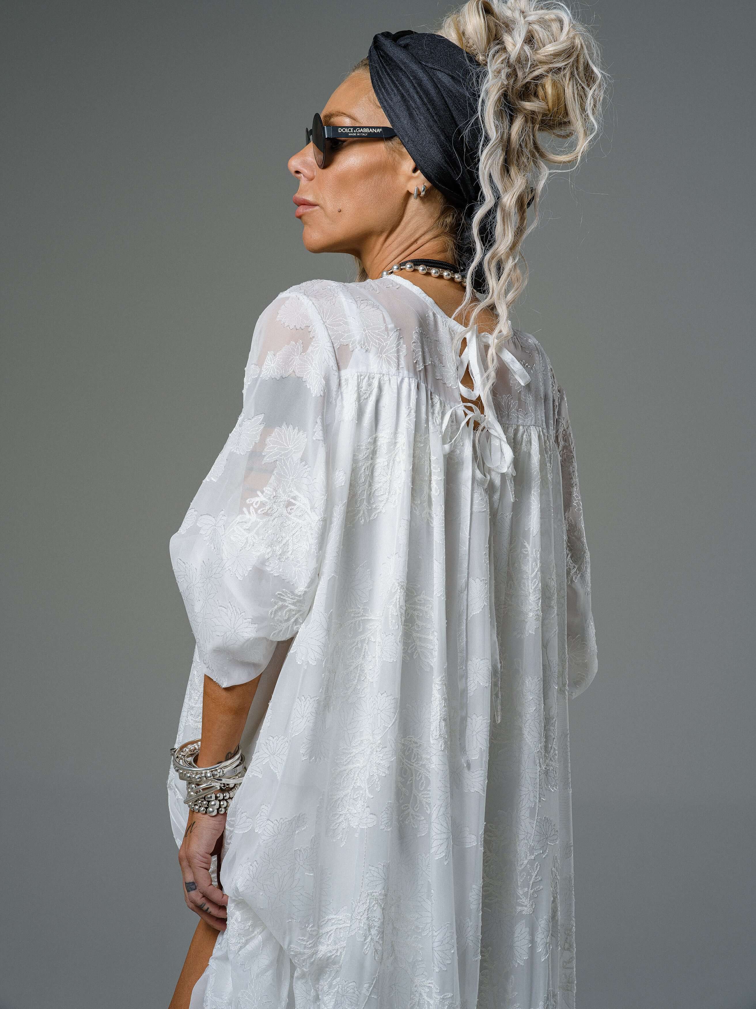Ivory Sheer Embroidered Maxi Dress