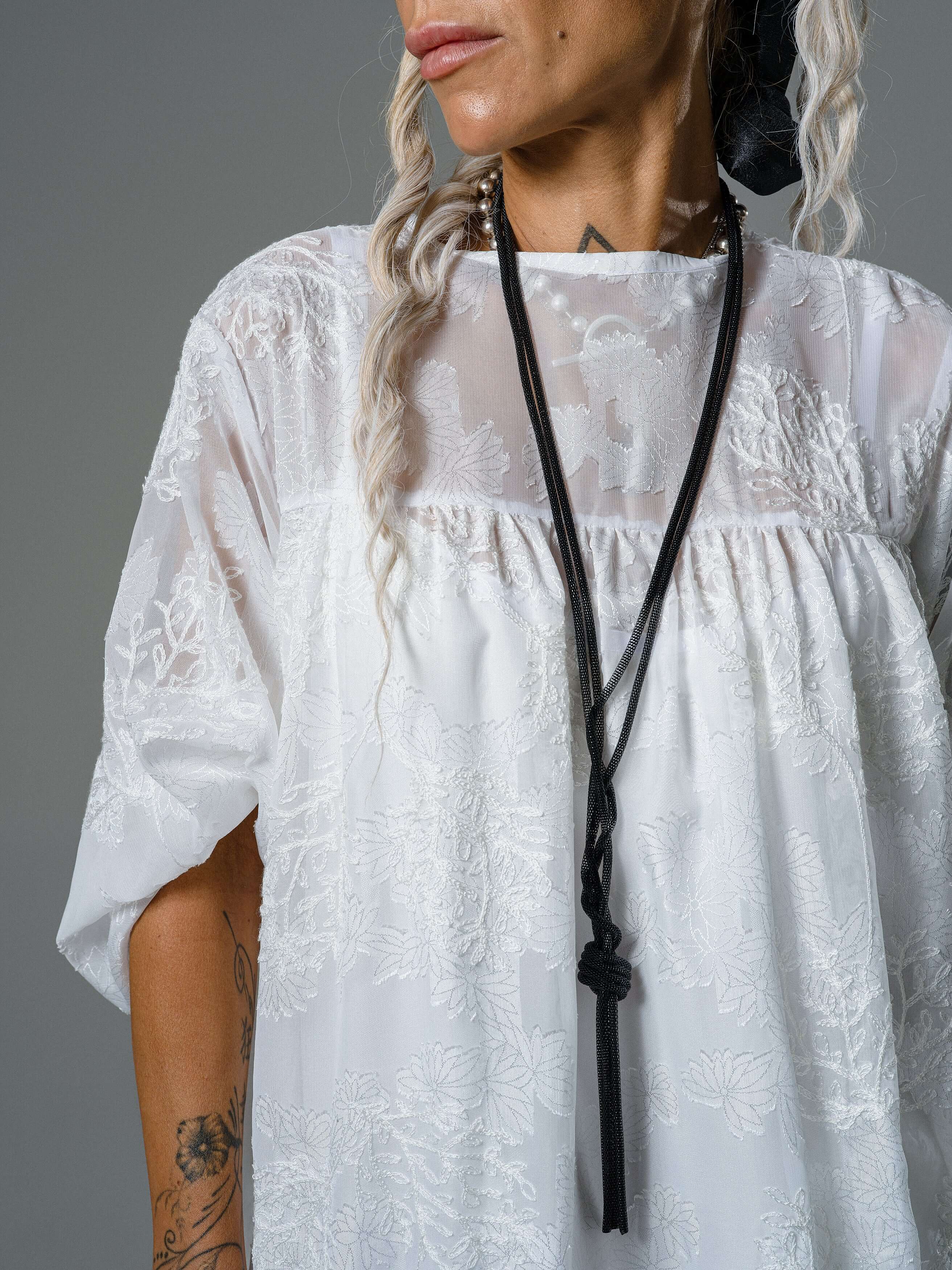 Ivory Sheer Embroidered Maxi Dress