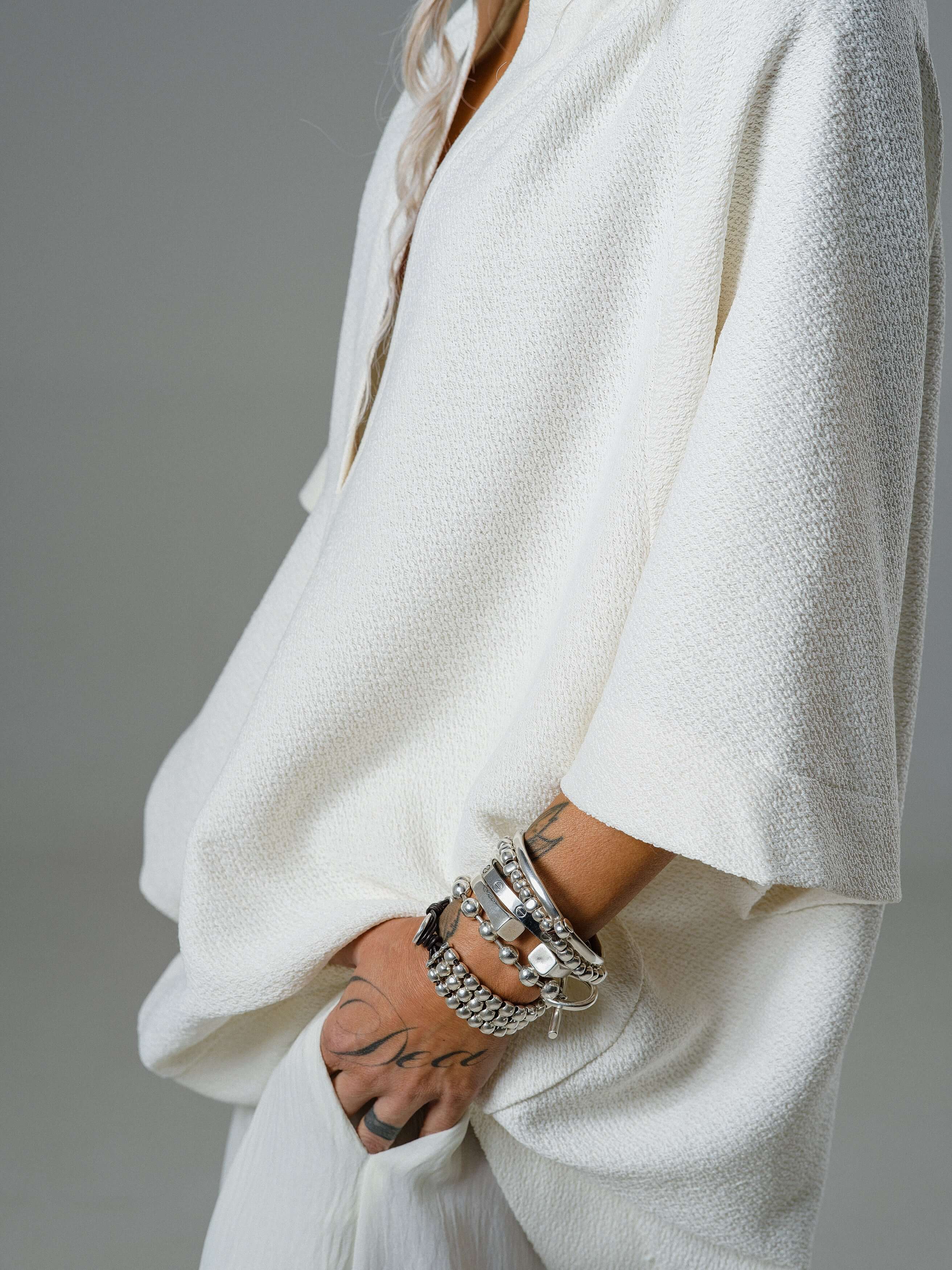 Ivory Textured Wide Leg Pants