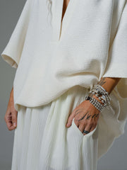 Ivory Textured Wide Leg Pants