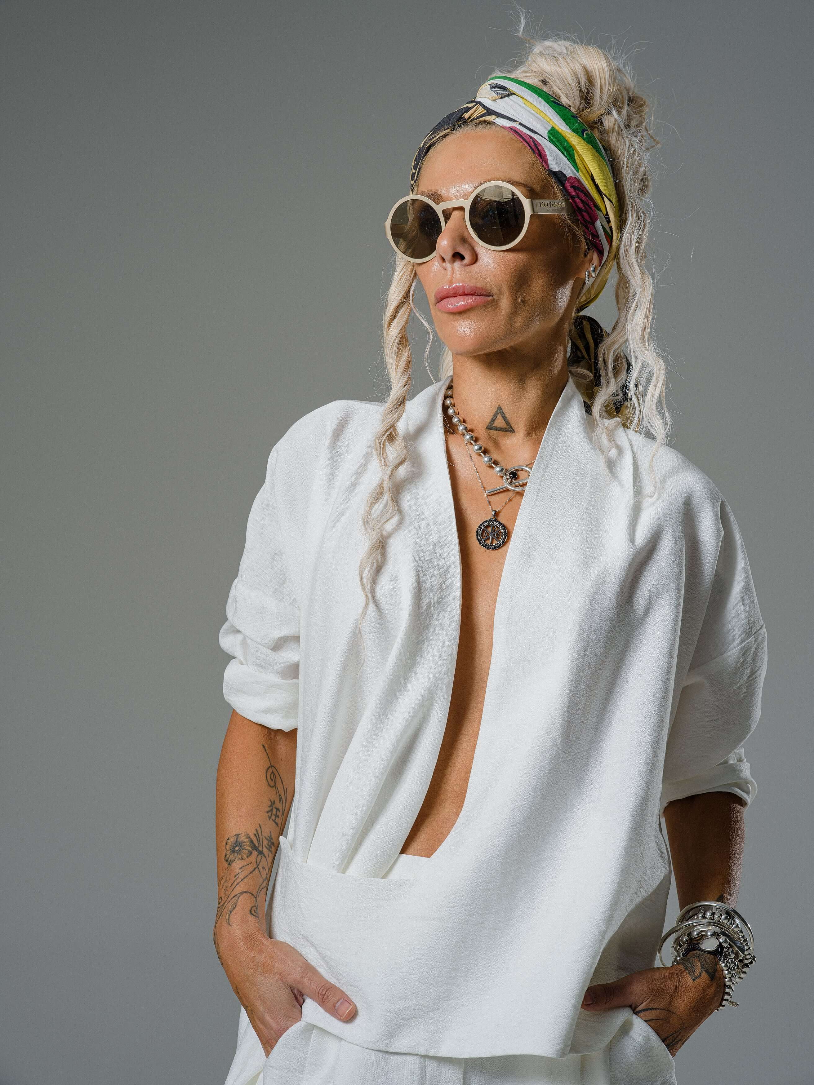 Ivory Draped Blouse and Bermuda Pants Co-Ord