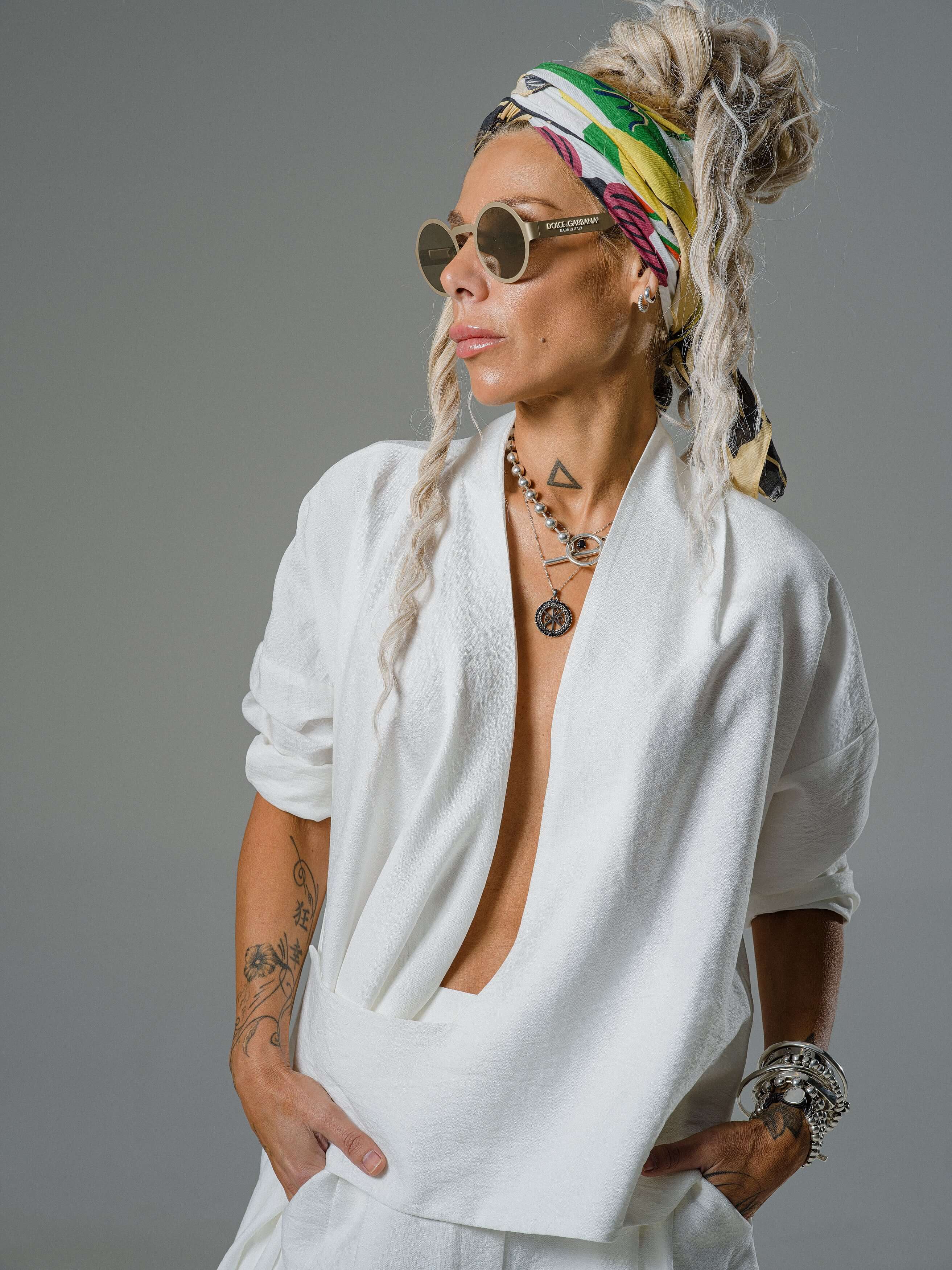 Ivory Draped Blouse and Bermuda Pants Co-Ord