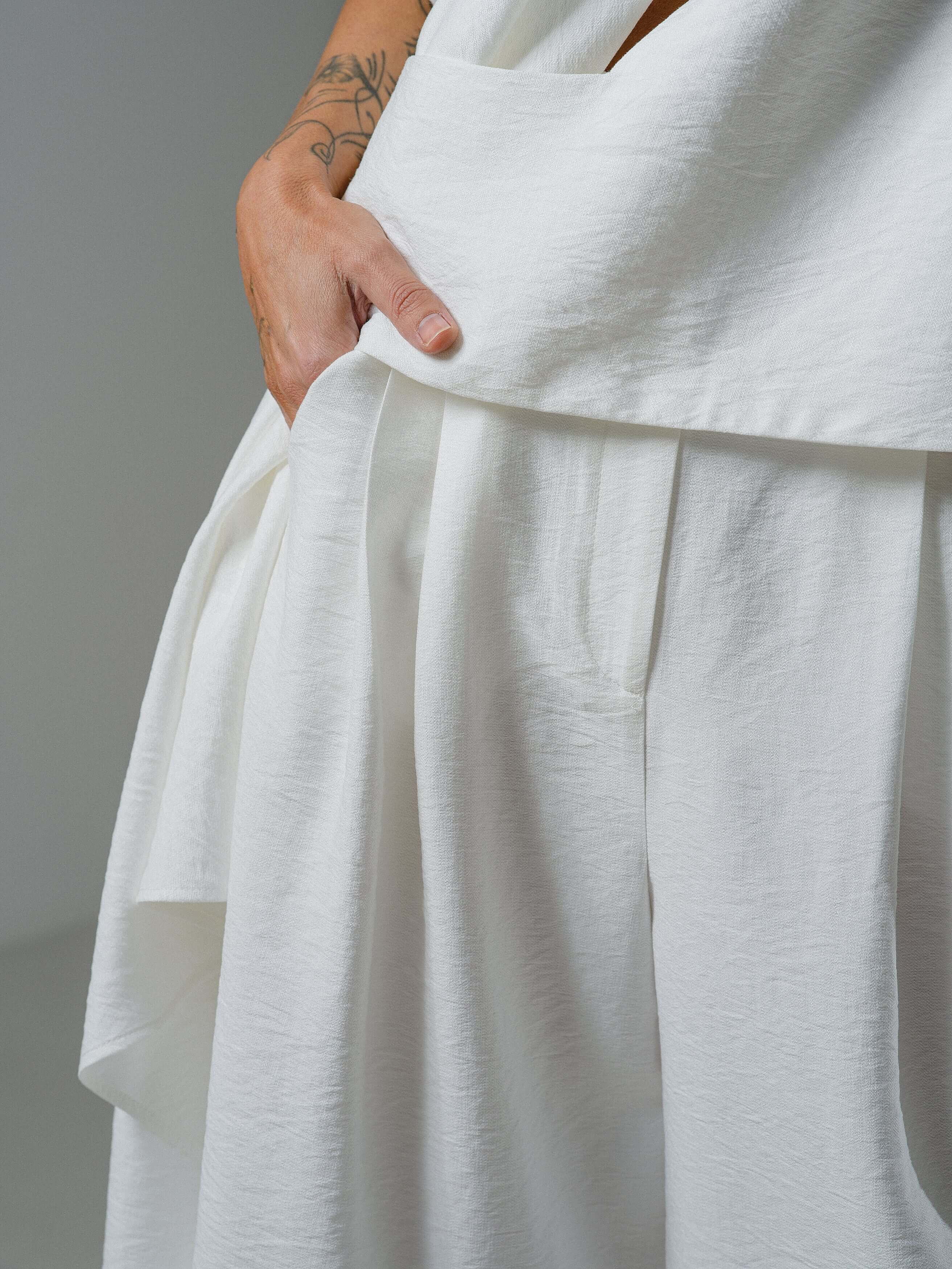 Ivory Draped Blouse and Bermuda Pants Co-Ord