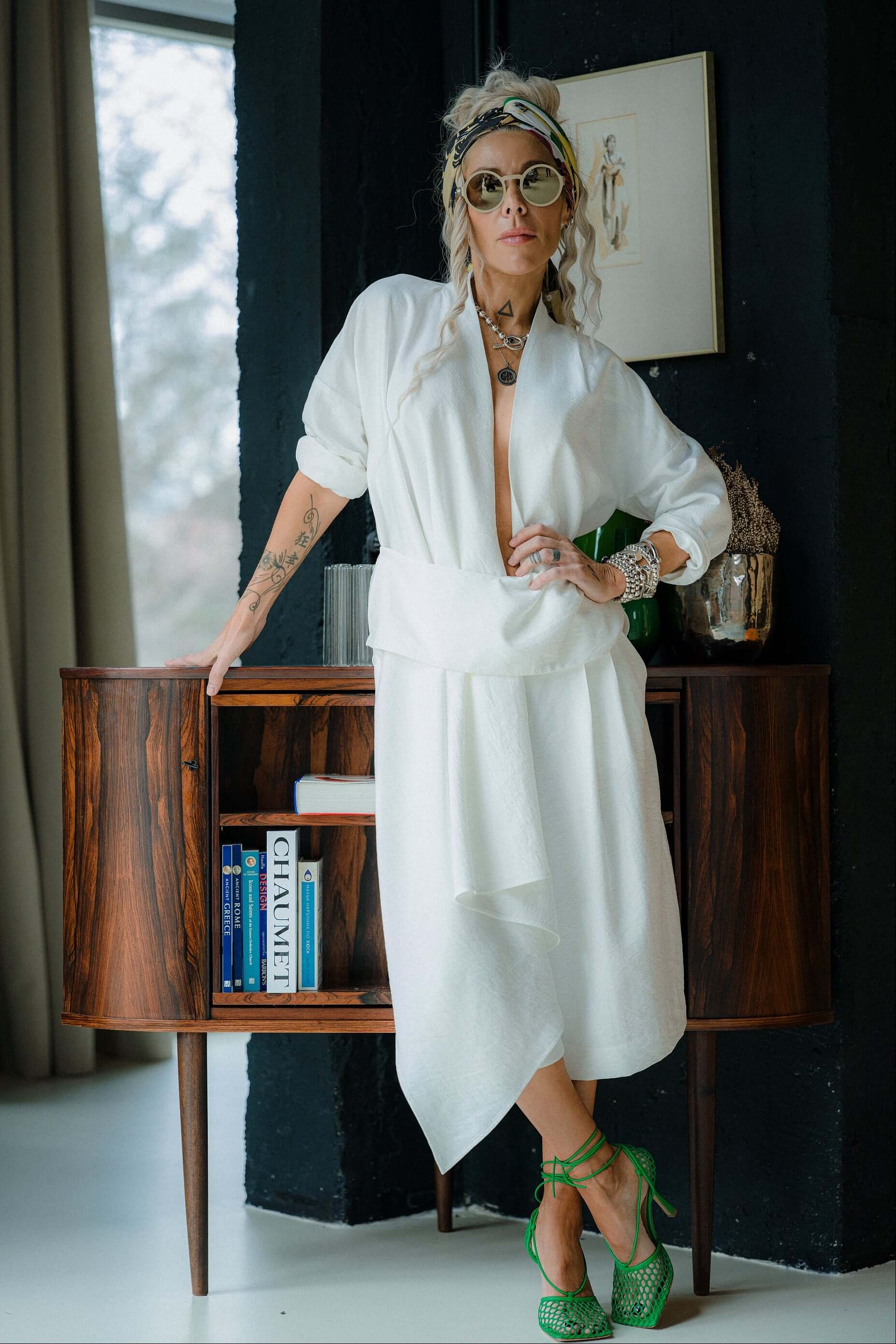 Ivory Draped Blouse and Bermuda Pants Co-Ord