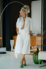 Ivory Draped Blouse and Bermuda Pants Co-Ord