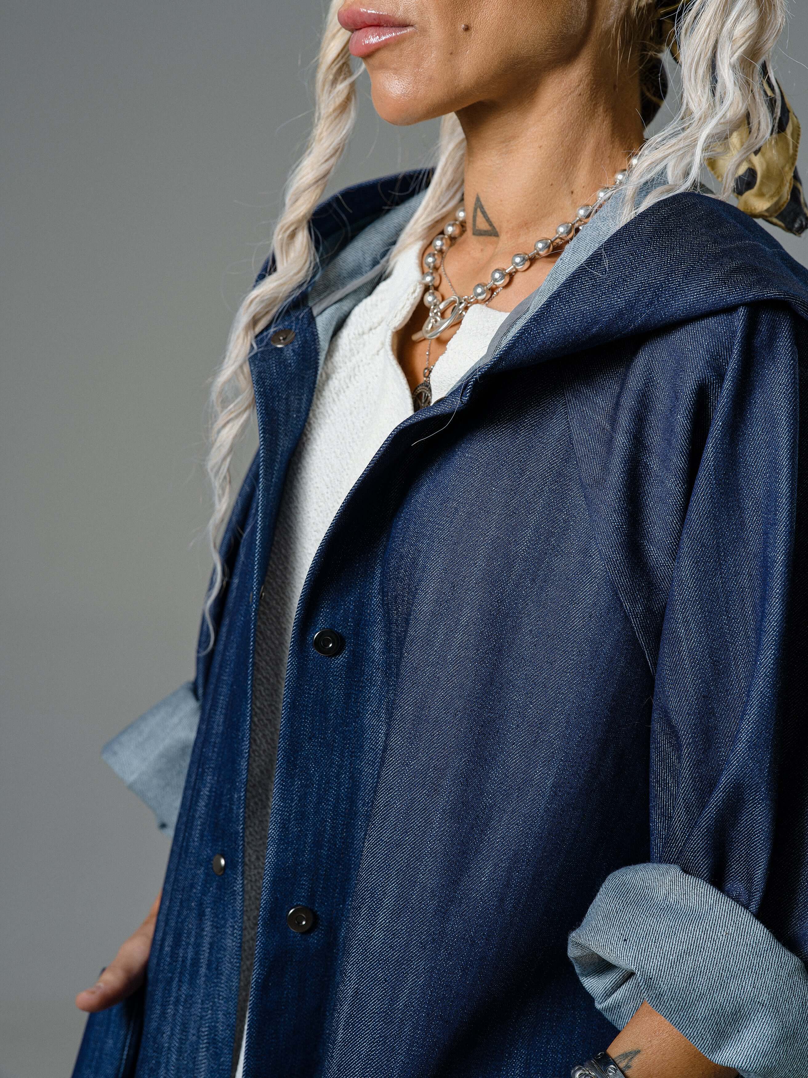 Denim Oversized Hooded Jacket