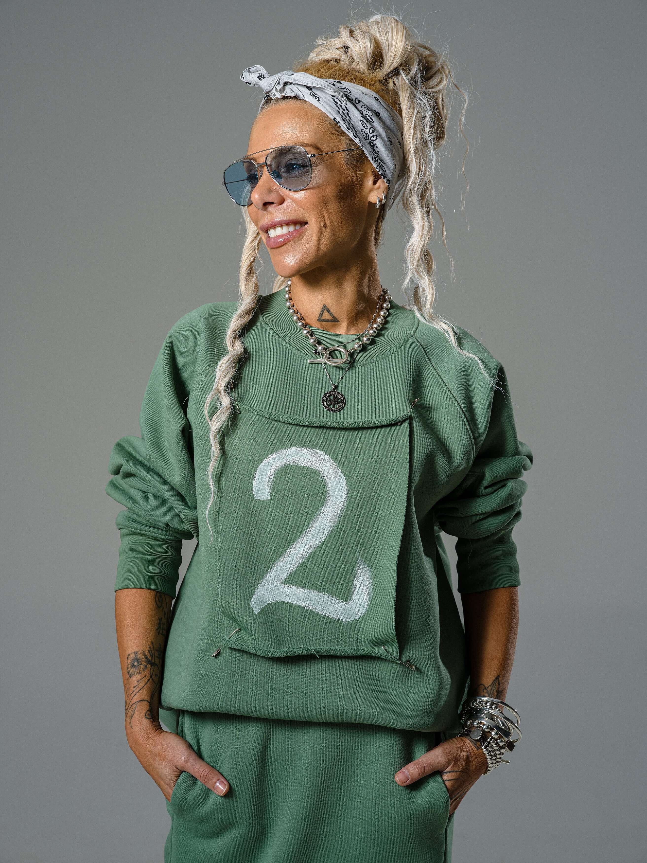 Sage Oversized Sweatshirt and Midi Skirt Set