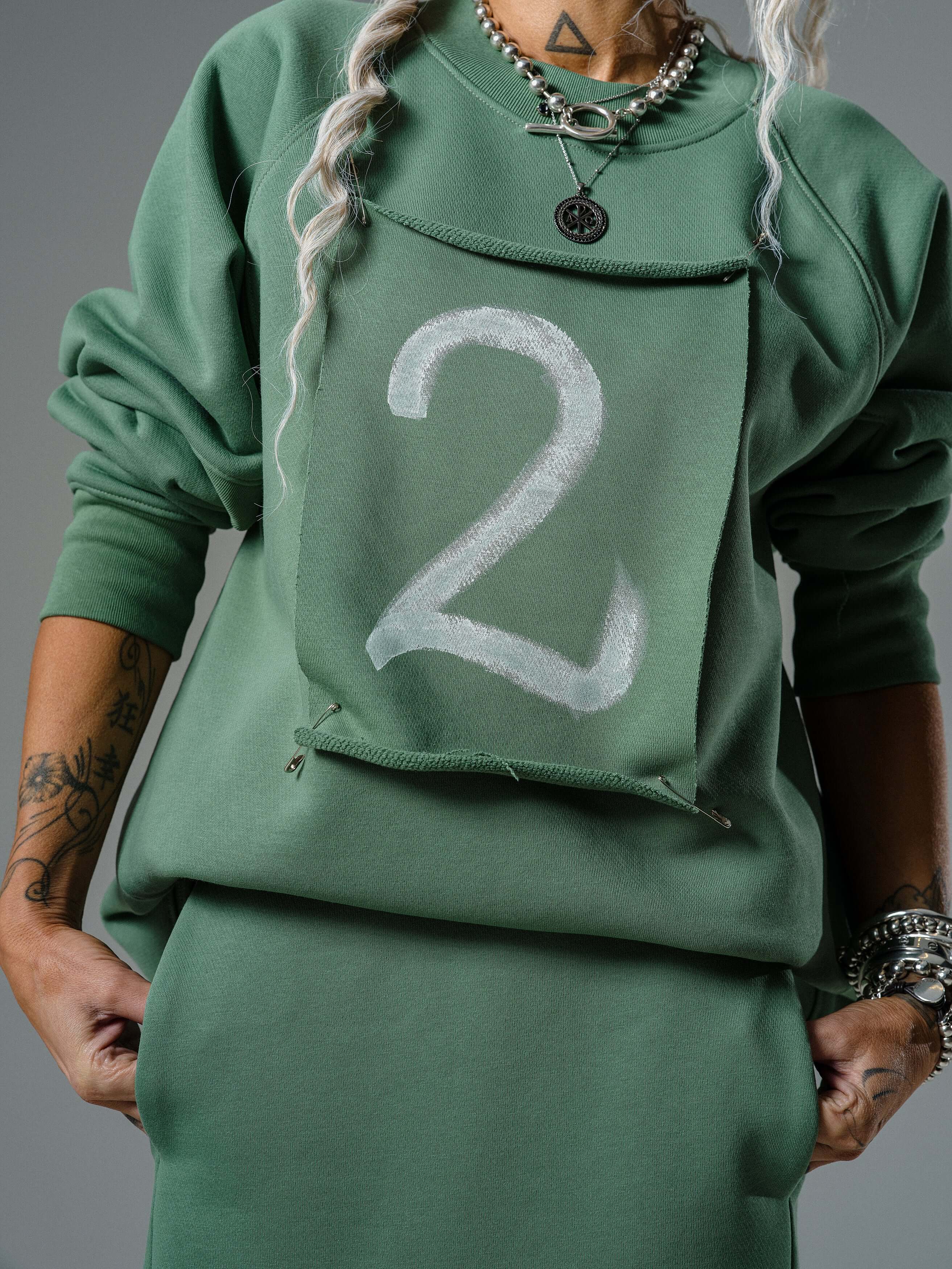 Sage Oversized Sweatshirt and Midi Skirt Set