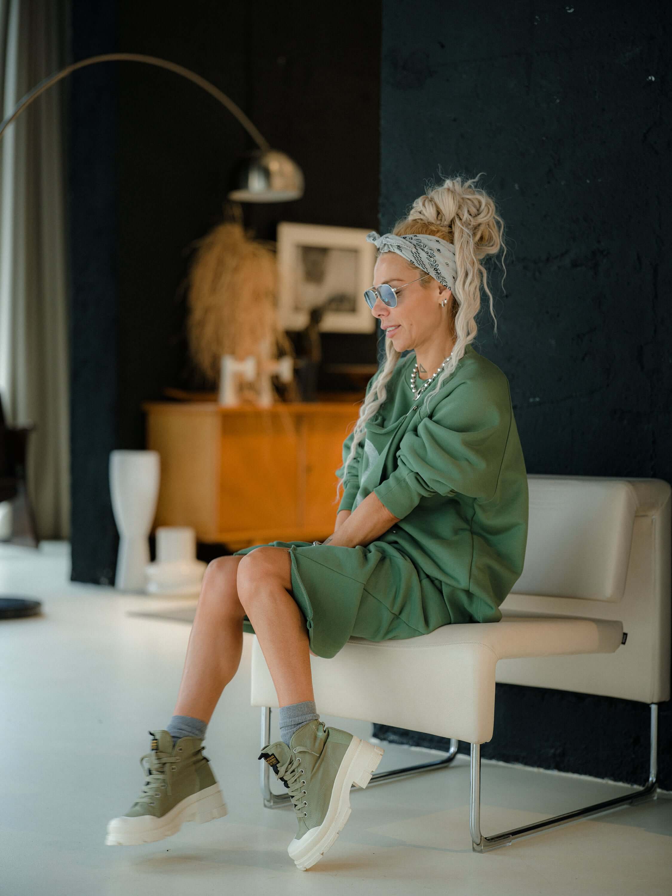 Sage Oversized Sweatshirt and Midi Skirt Set