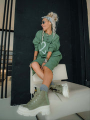 Sage Oversized Sweatshirt and Midi Skirt Set