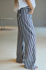 Blue & White Striped Wide-Leg Pants