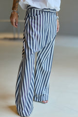 Blue & White Striped Wide-Leg Pants
