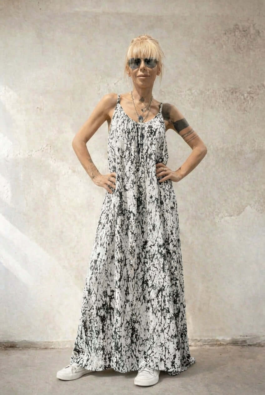 Ink Veil White Maxi Dress
