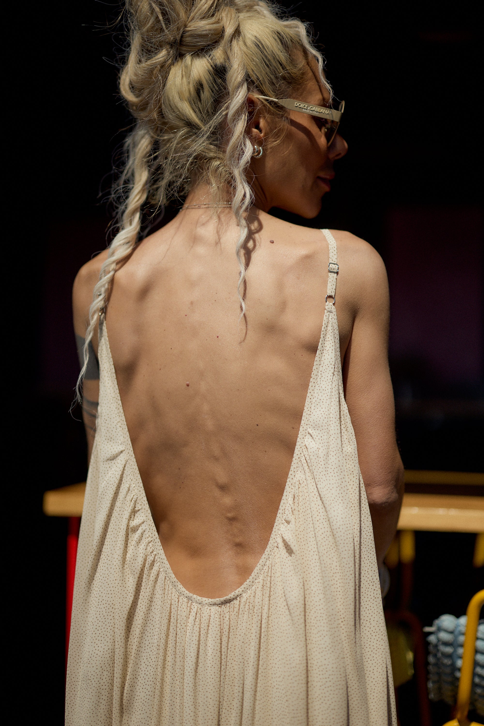 Cream Open-Back Maxi Dress