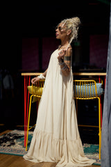 Cream Open-Back Maxi Dress
