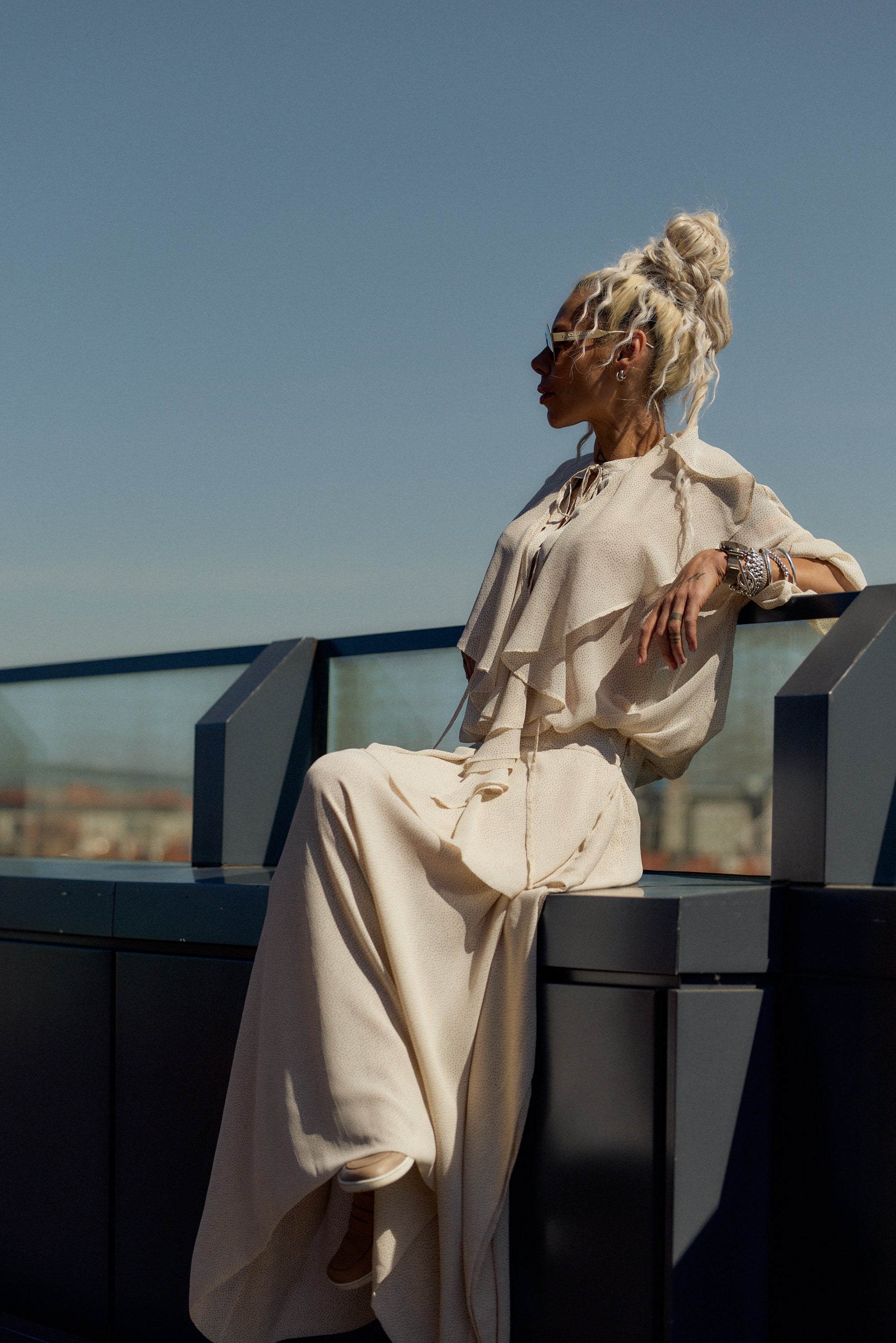 Cream Ruffle Maxi Skirt