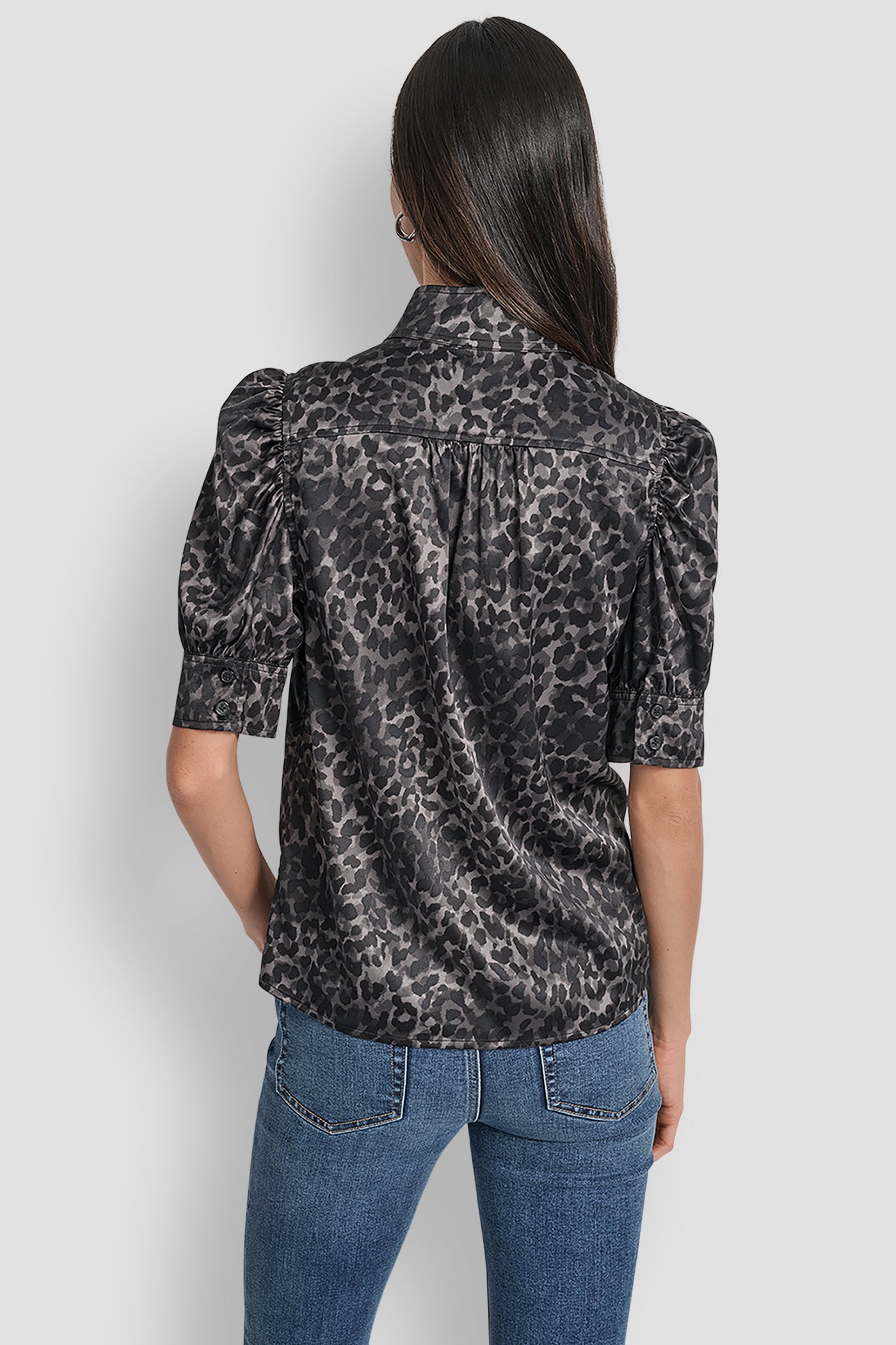 PUFF SLEEVE COLLARLESS SHIRT