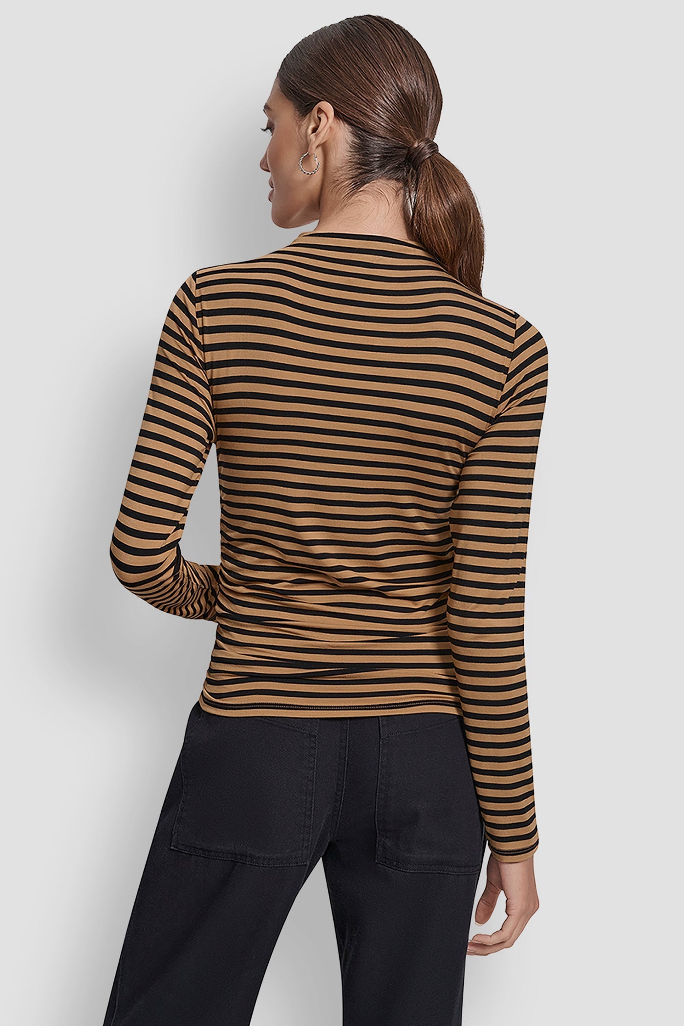 SIDE RUCHED HIGH NECK LONG SLEEVE TOP WITH RHINESTONE