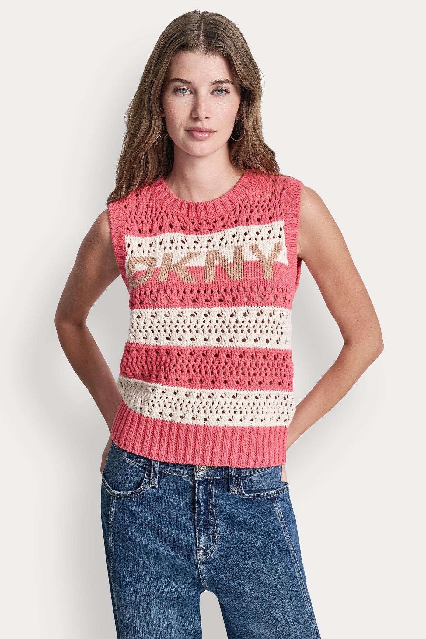 STRIPED POINTELLE STITCH SWEATER
