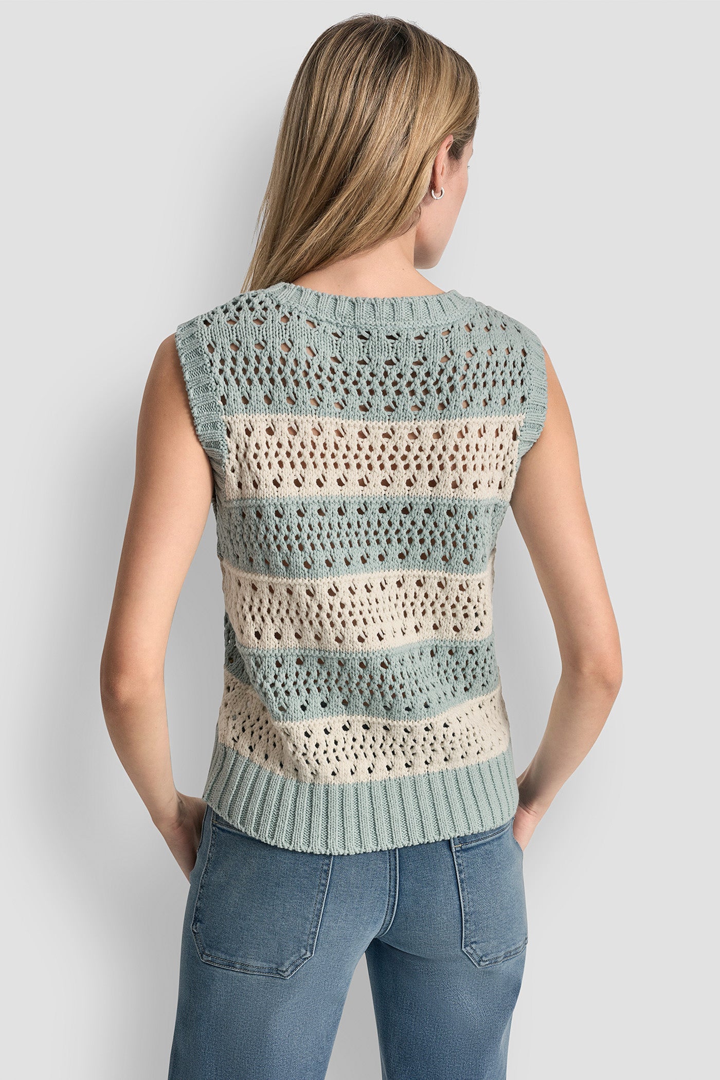 STRIPED POINTELLE STITCH SWEATER