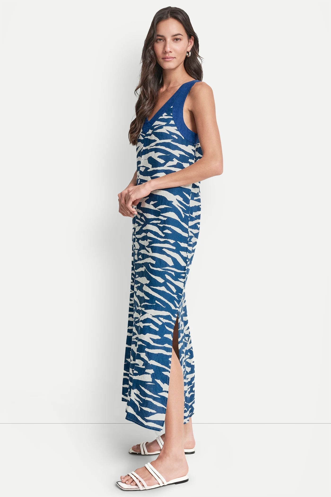 LINEN PRINTED MIDI DRESS