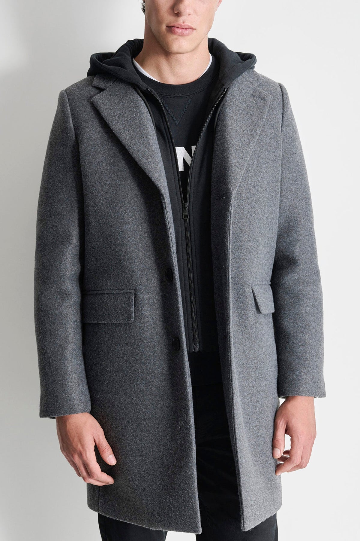 FAUX WOOL COAT WITH HOODED BIB