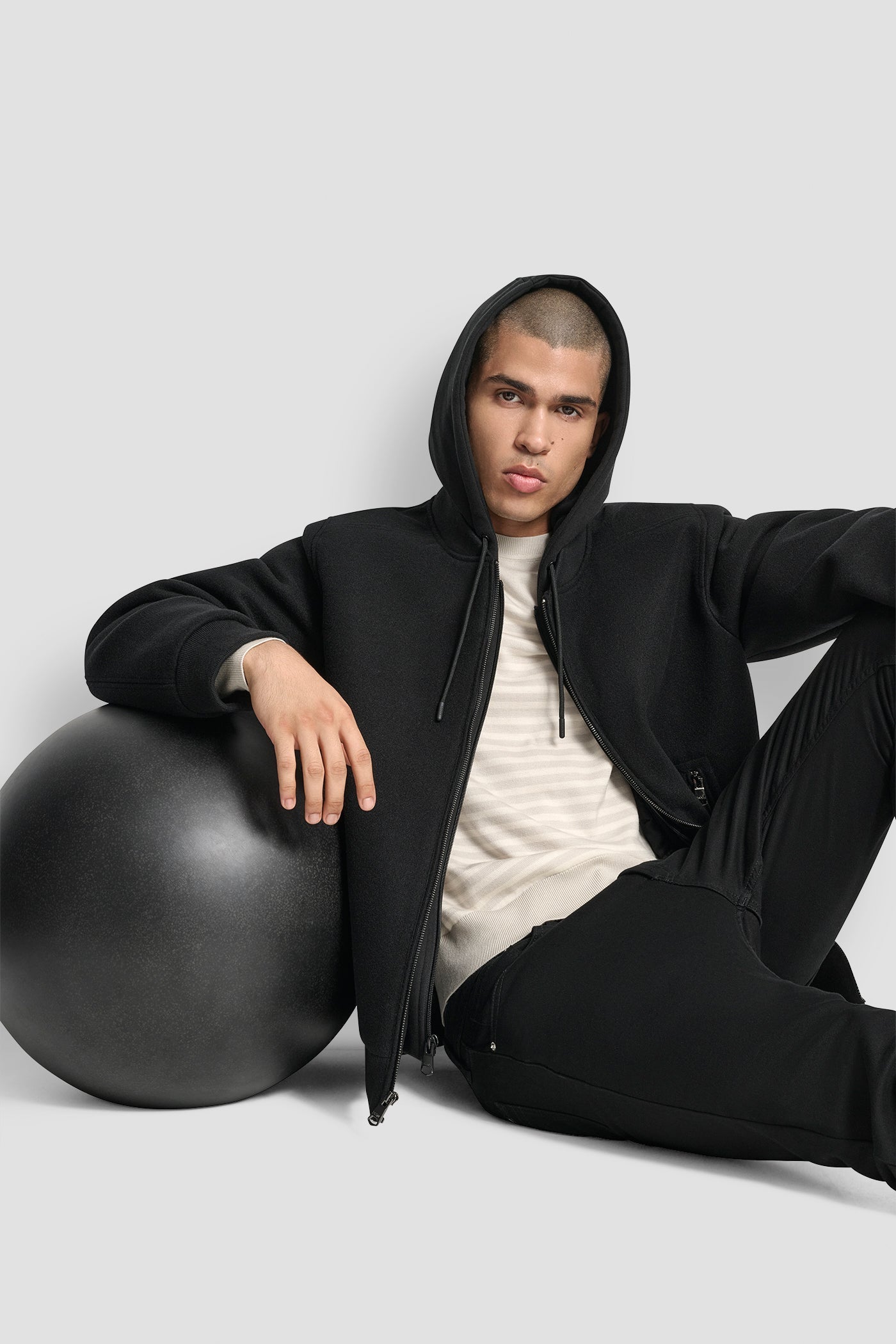 FAUX WOOL BOMBER WITH HOODED BIB