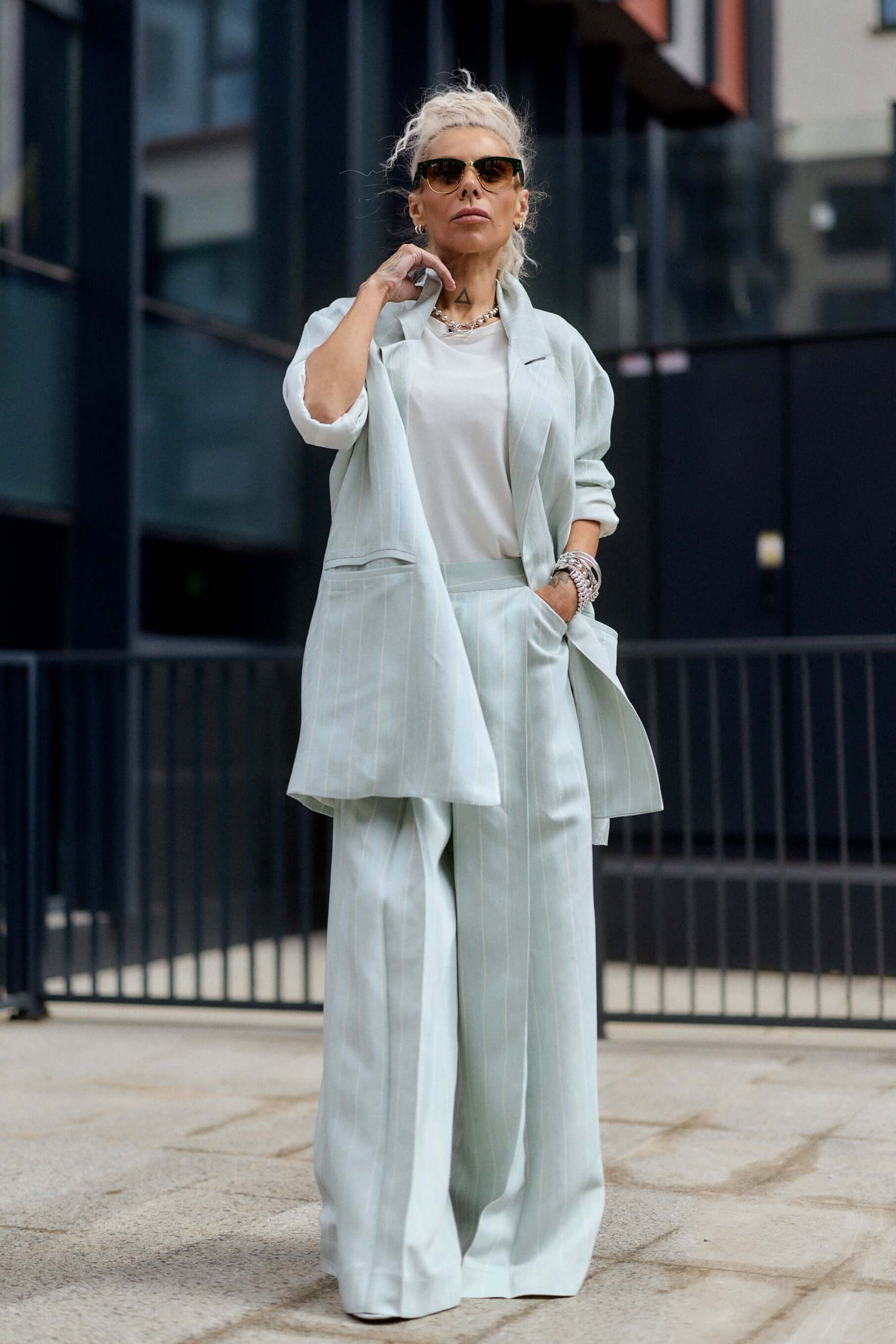 Light Mint Pinstripe Wide-Leg Trousers