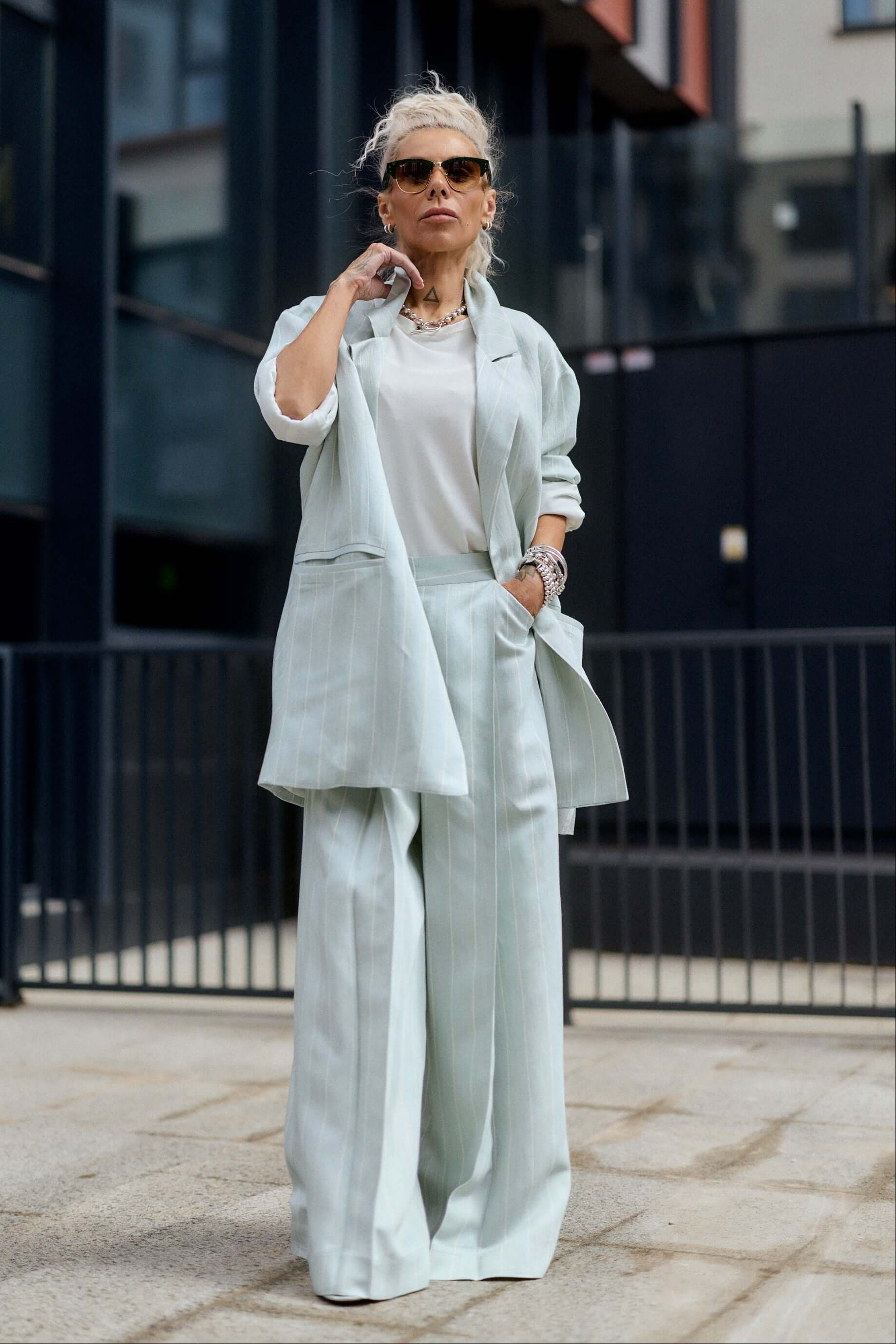 Light Mint Pinstripe Oversized Blazer