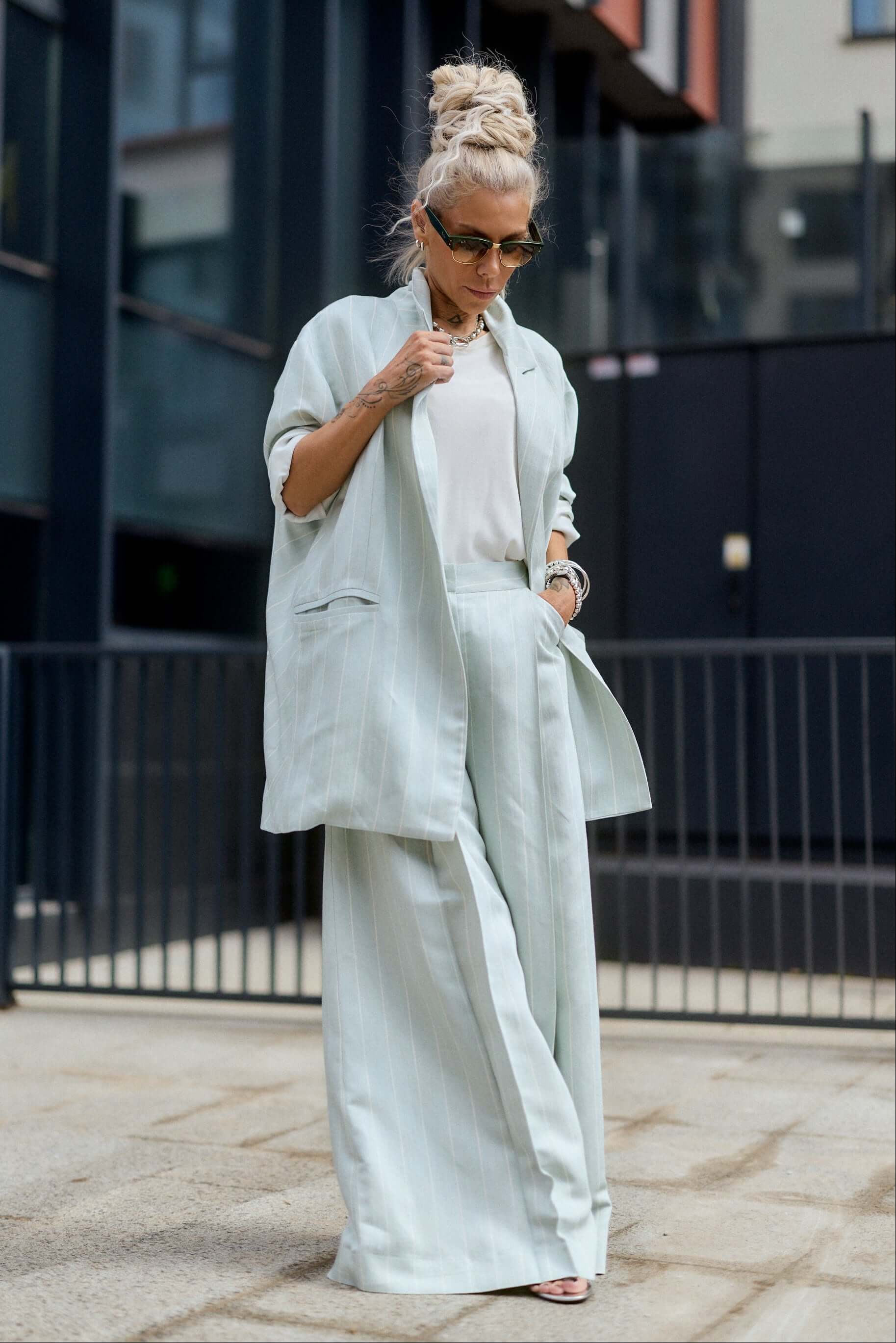Light Mint Pinstripe Oversized Blazer