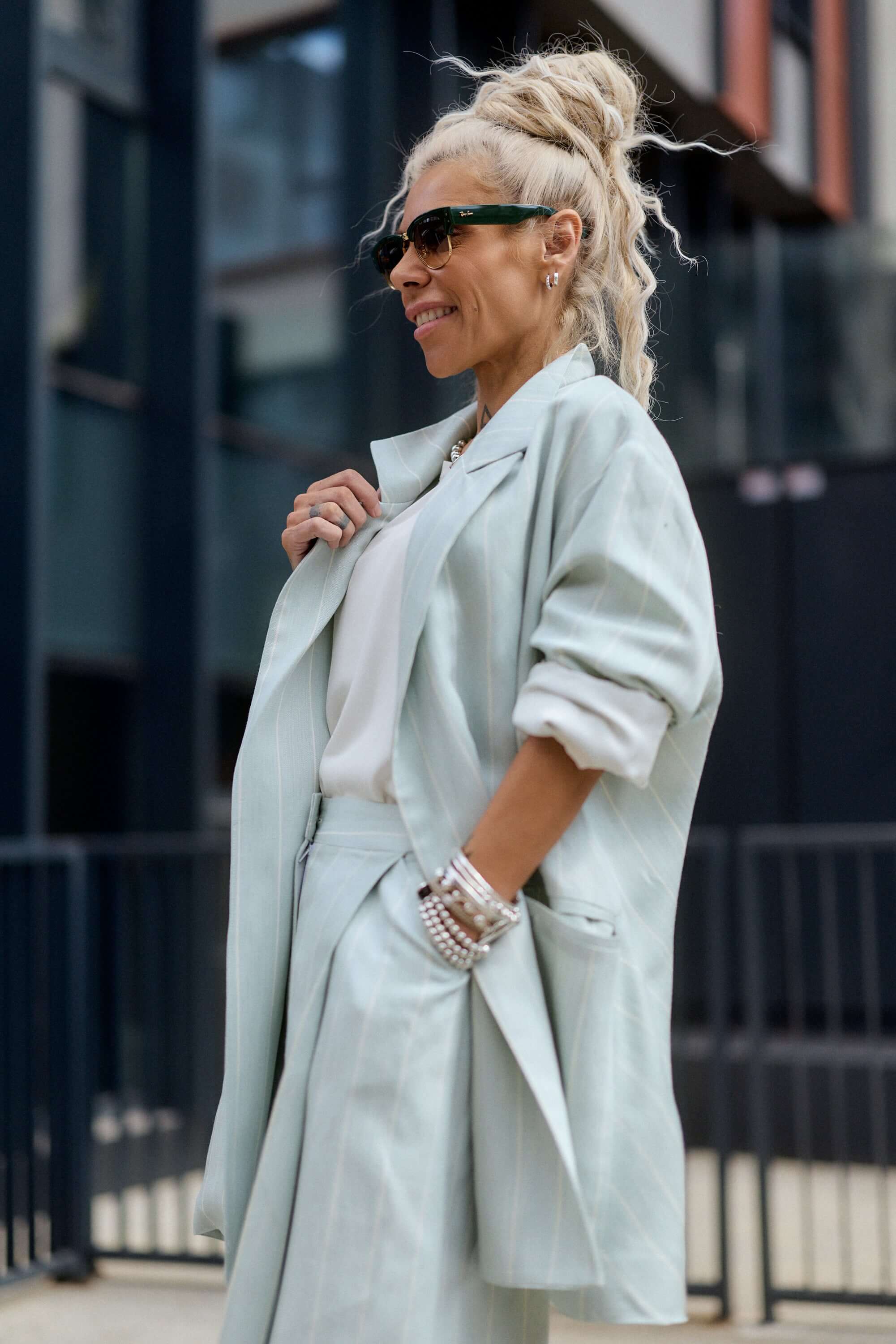 Light Mint Pinstripe Wide-Leg Trousers