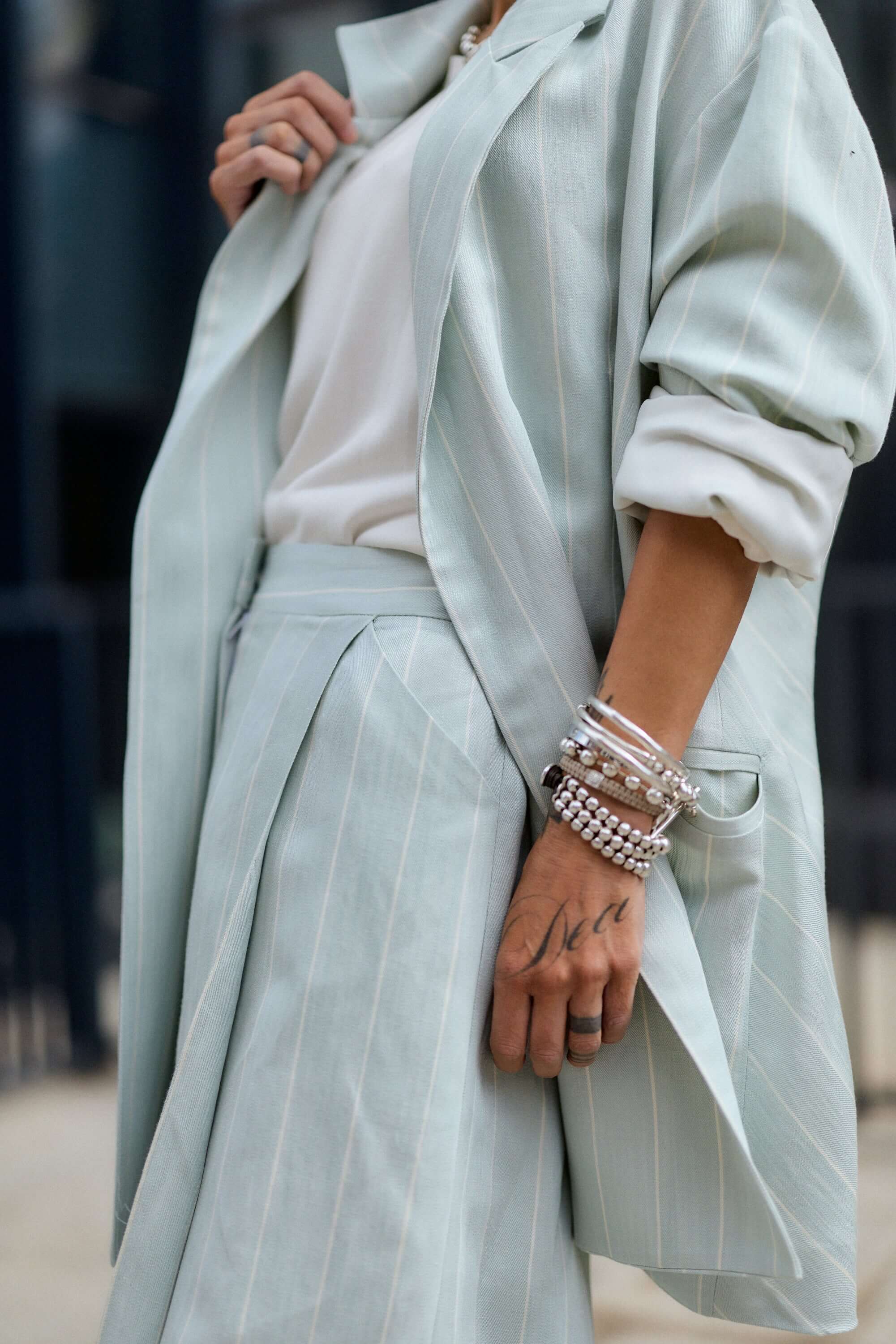 Light Mint Pinstripe Wide-Leg Trousers