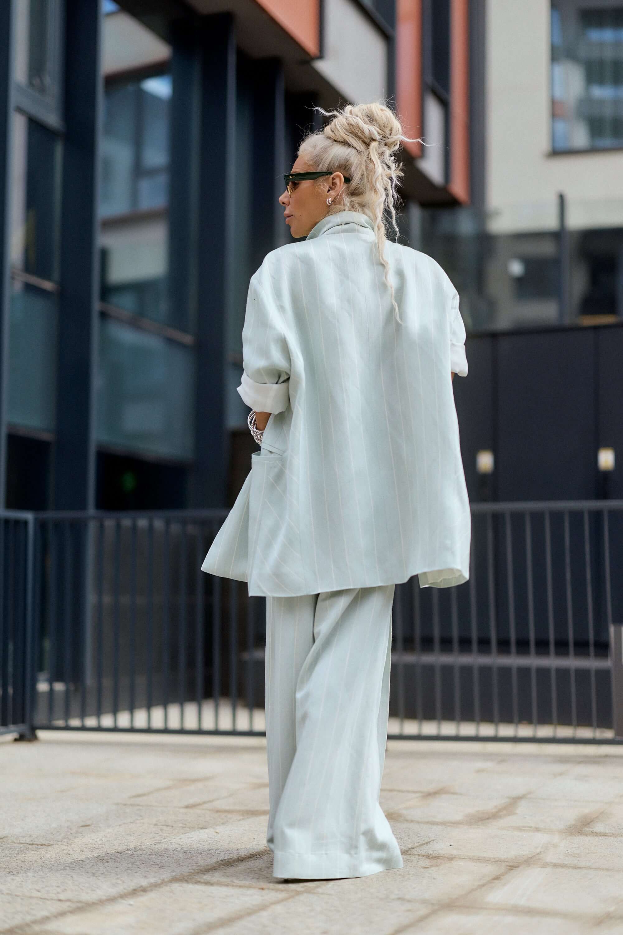 Light Mint Pinstripe Wide-Leg Trousers
